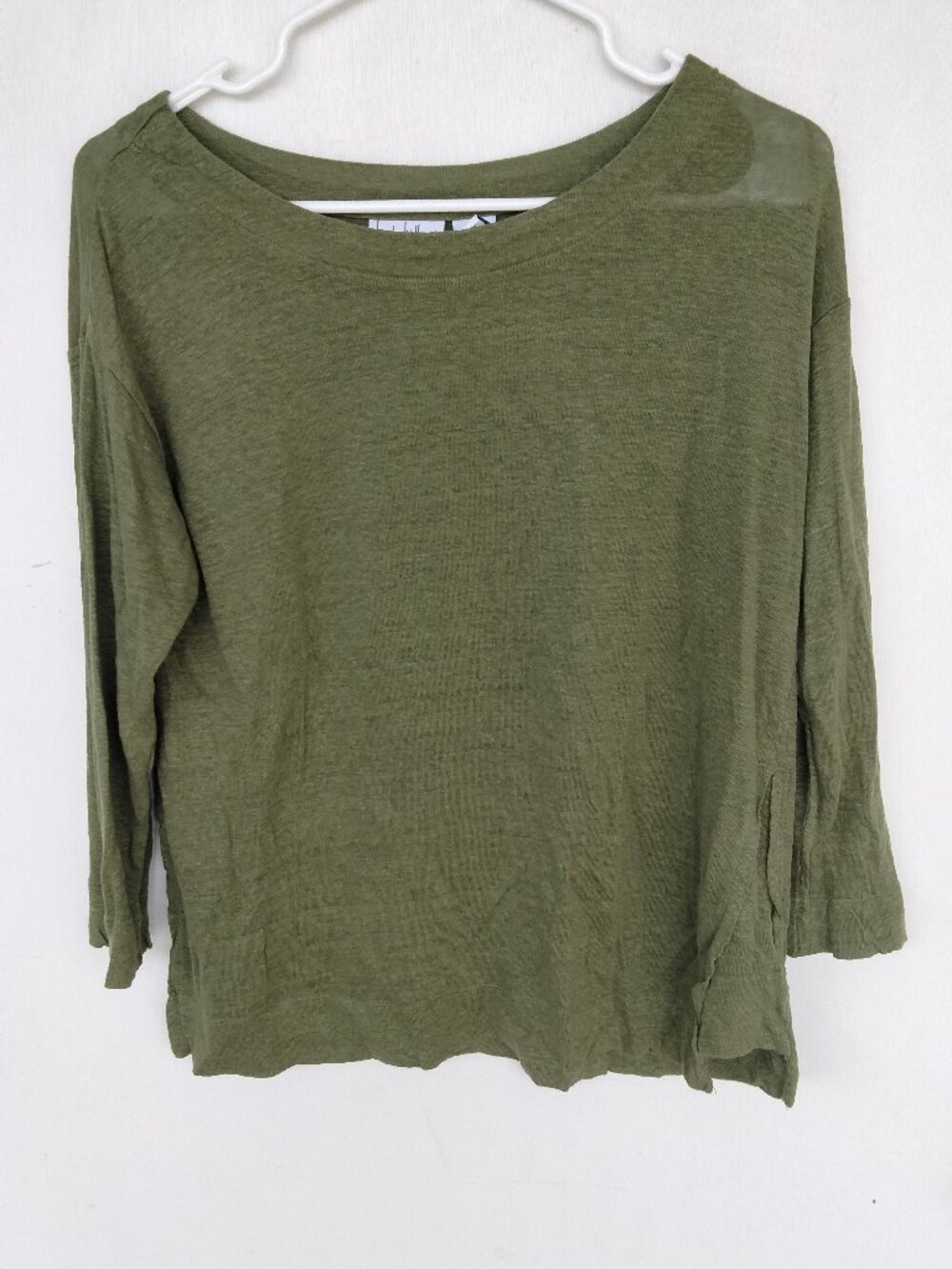 Linen Knit Top, Nicole Miller, Moss Green, 3/4 Length Sleeves,Heathered